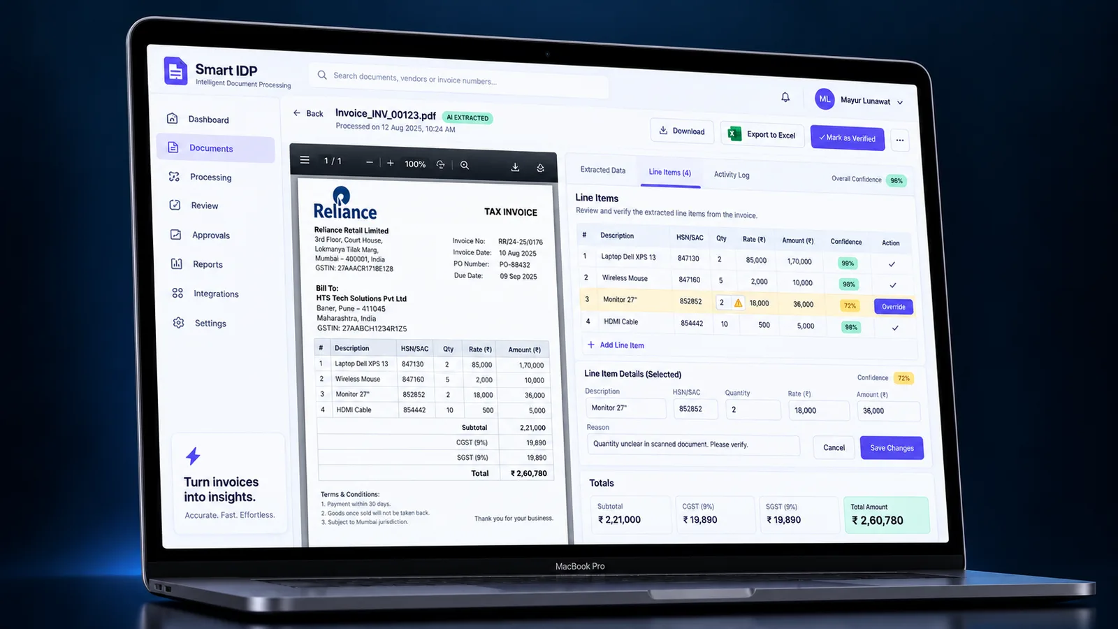 Smart IDP / Invoice Analyser — product screen 1